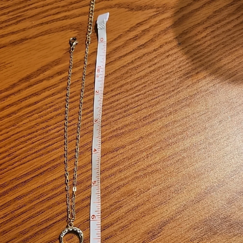 Kids Gold Crescent Moon Necklace with Crystals 12